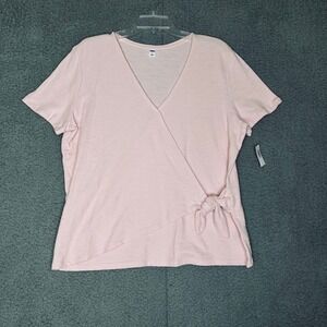 Old Navy Pink Cotton Wrap Side Tie Short Sleeve V-Neck Top Large NWT